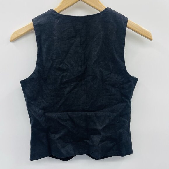 J Crew Factory Womens Size 00 Button Front Linen Blend Vest in Black $89 046 - Picture 5 of 8